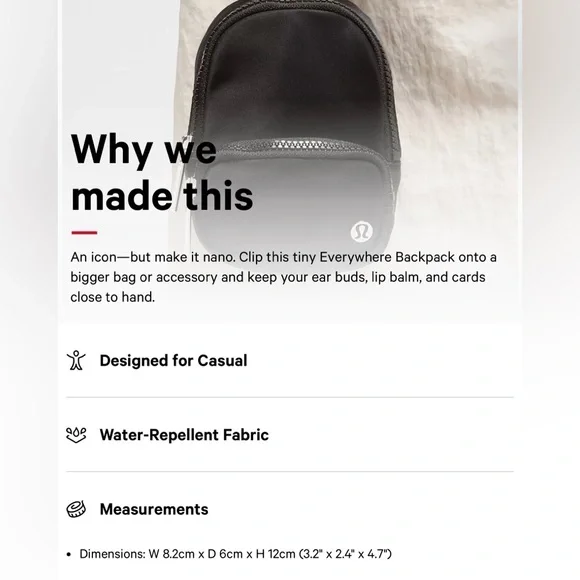 lululemon Mini Everywhere Backpack Black Nano Clippable NWT - Picture 7 of 9